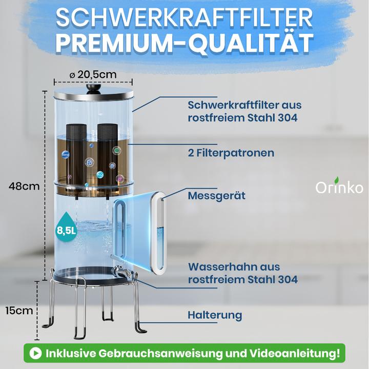 Produktbild Orinko Wasserspender mit Schwerkraftfilter 8.5 Liter inkl. 2 Filter