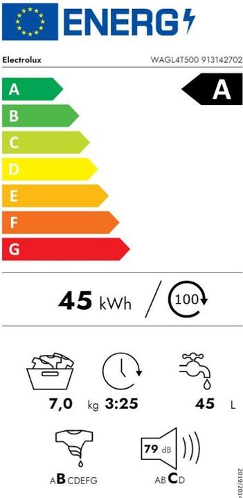Energie-Label Electrolux WAGL4T500 (7 kg, Hinten)