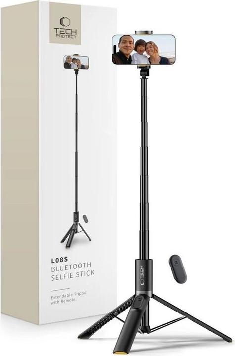 Produktbild Tech-Protect L08S Bluetooth selfie stick with remote control, tripod up to 141cm - black
