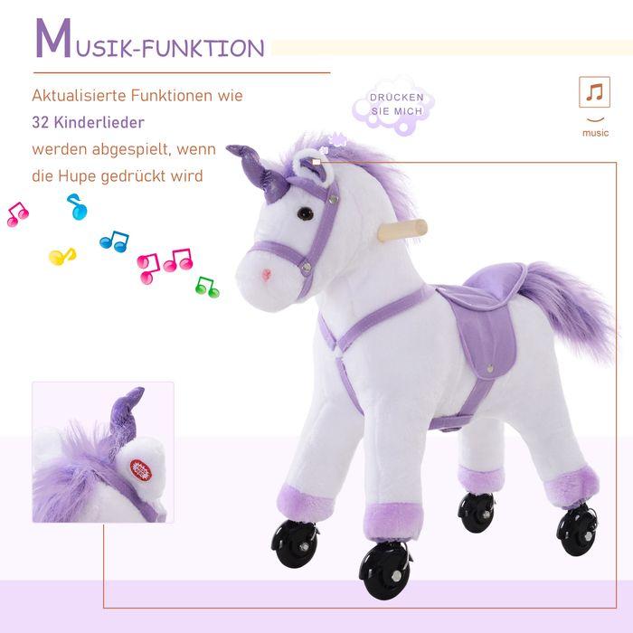 Image du produit Swisshandel24 Cheval à roulettes Jouer au cheval Animal d'équitation Locomotion Peluche Whinnying Violet 55 x 23