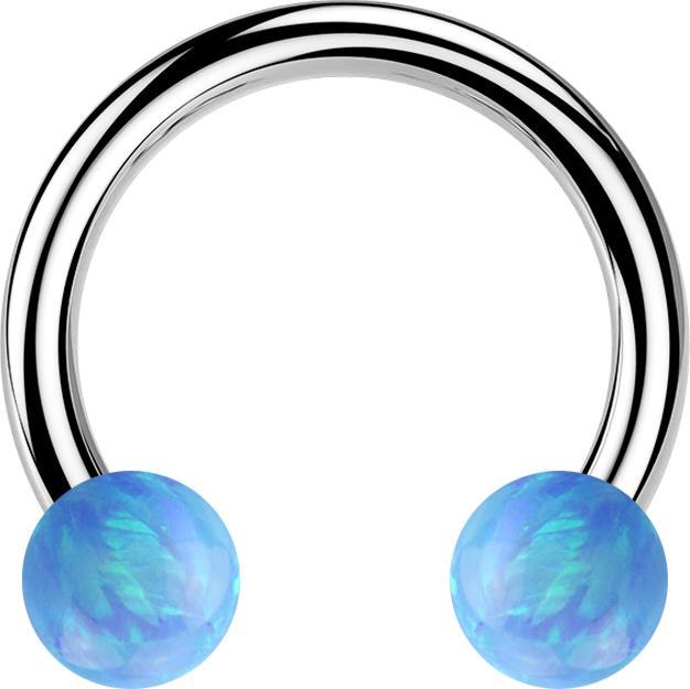 Produktbild Star Piercing Circular Barbell silber mit zwei Kugeln Opal hellblau (ohne Messing, Chirurgenstahl 316L)
