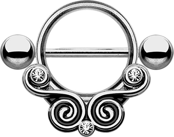 Produktbild Star Piercing Barbell mit Wirbel und Kristall dunkelsilber (ohne Messing, Chirurgenstahl 316L)