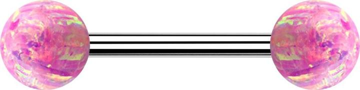 Image du produit Star Piercing Barbell argent avec deux boules opales roses (Acier chirurgical 316L)