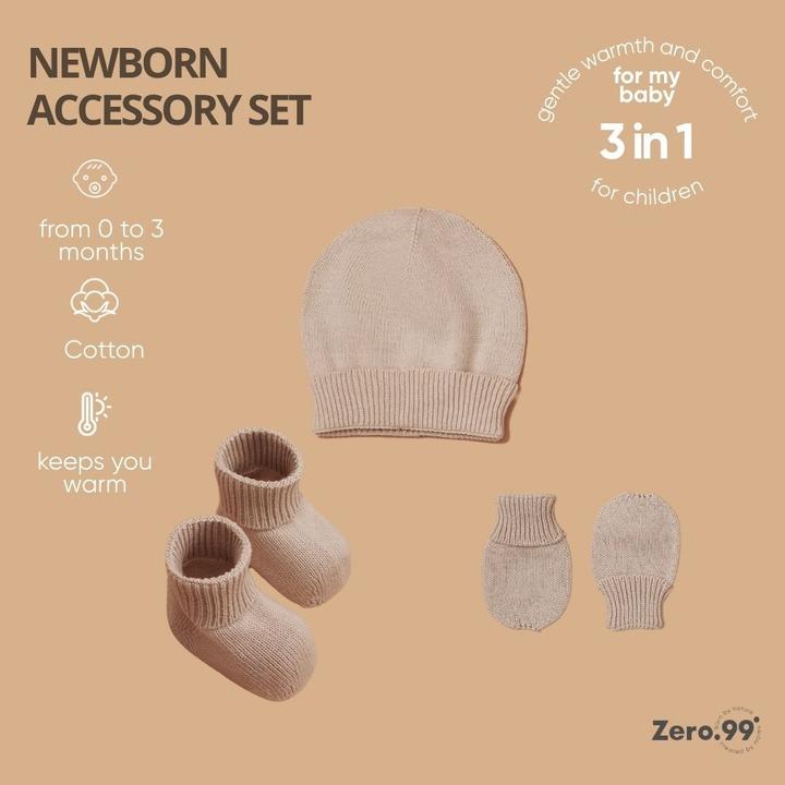 Image du produit Zero.99 Ensemble bébé 3-en-1 tricoté : Bonnet, Moufles & Chaussons (50, 56, 62)