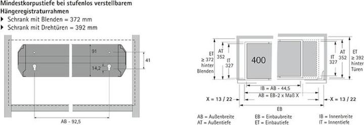 Actual product image Hettich Continuously width adjustable hanging file frames for cabinet walls (1 pcs.)