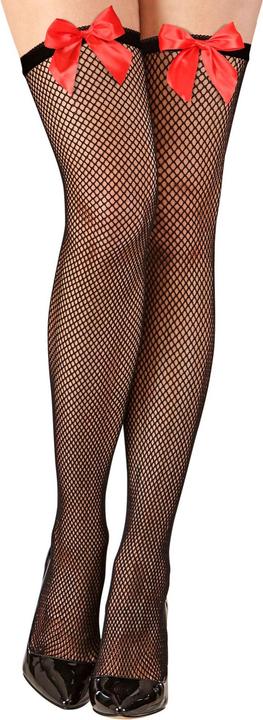 Immagine prodotto Widmann SCHWARZE HALTERLOSE NETZSTRÜMPFE MIT ROTER SCHLEIFE, One Size Fits Most Adult