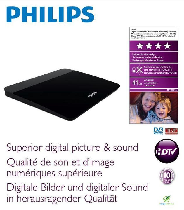 Actual product image Philips DVB-T indoor antenna (Indoor antenna, 41 dB, DVB-T / -T2)