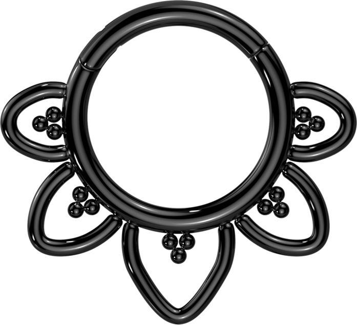 Star Piercing Micro Segmentring klappbar schwarz filigrane Herzen (ohne Messing, Titan G23)