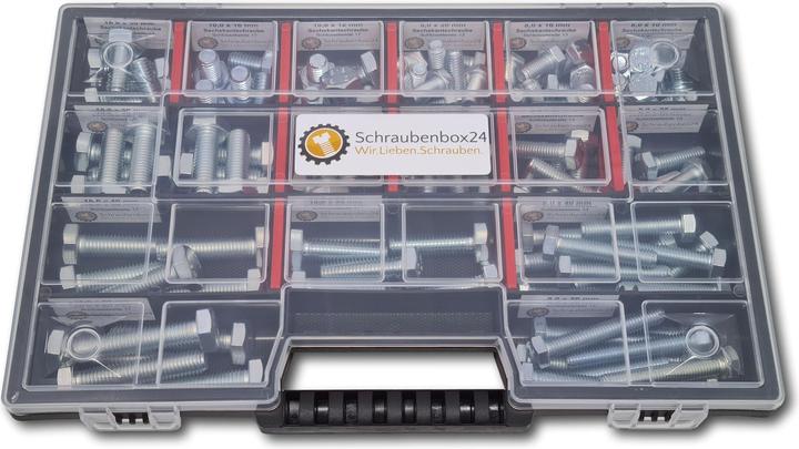 Produktbild Schraubenbox24 Sechskantschrauben Sortiment M8-M10 // 10mm-50mm 110 tlg. Schraubenbox DIN 933 (110 Schrauben pro Stück)