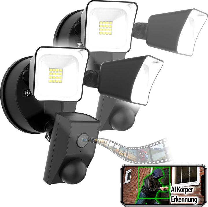 Actual product image VisorTech Set of 2 2K camera, 2 LED spotlights (2304 x 1296 Pixels)