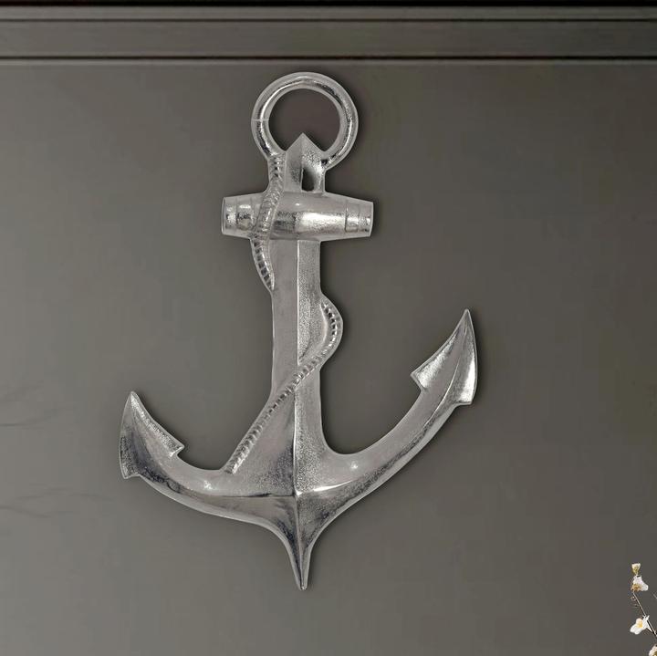 Actual product image FineBuy Deko Anker Wanddeko 70 cm Silber XXL Maritim Aluminium Modern Wohndeko