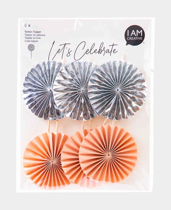 Image du produit I Am Creative Topper pour gâteau, Picker en éventail, saumon/argent, 6 pièces