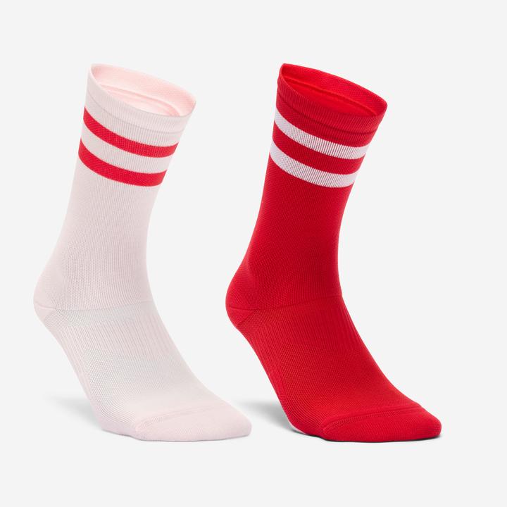 Image du produit Domyos Chaussettes hautes de fitness x2, bandes roses et rouges (39, 42)