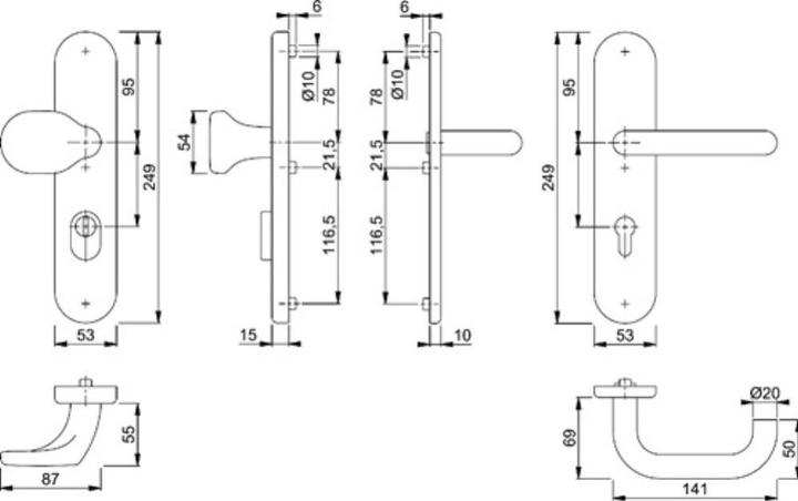 Immagine prodotto Hoppe Set di protezione FS Paris FS-E138F/3332ZA/3310 in acciaio inox F69 D/D per porte di spessore 42-47 (Maniglia della porta)