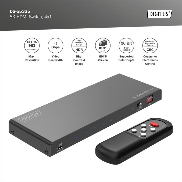 Actual product image Digitus 8K HDMI switch, 4x1