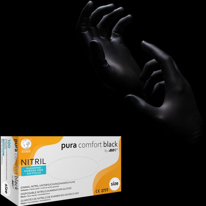 Immagine prodotto Ampri PURACOMFORT BLACK, guanto da esplorazione in nitrile, senza polvere, nero, taglia S (S)