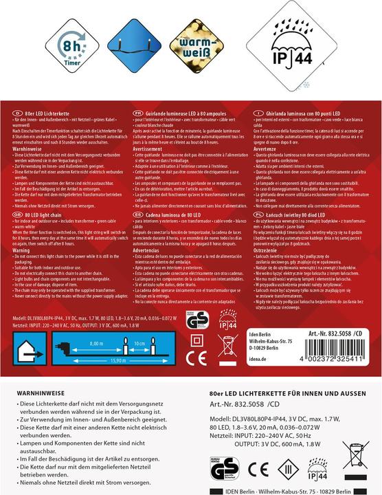 Produktbild Idena LED-Lichterkette 80er warmweiss,f.Aussen (8 m)