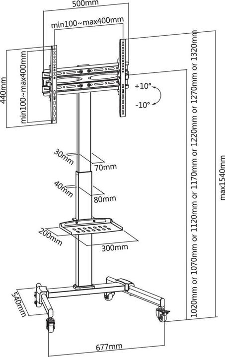 Actual product image Techly TV Trolley for LCD LED TV 81.28-139.7cm 32-55inch black with shelf (55", 35 kg)