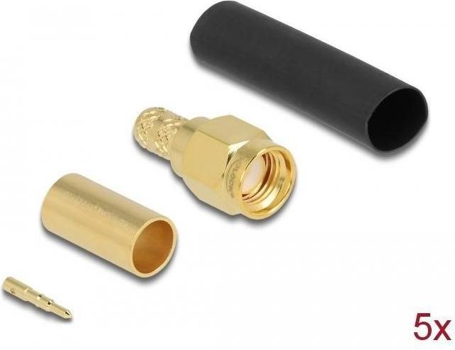 Actual product image Delock SMA connector for crimping LMR200 with matching heat shrink tubing (Antenna cable)