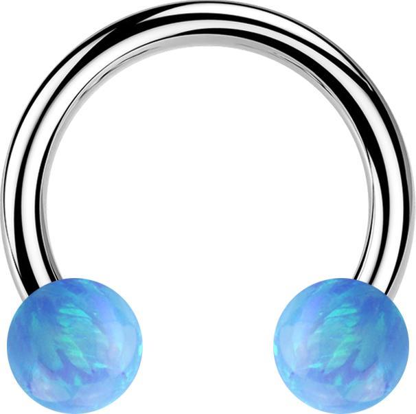 Produktbild Star Piercing Micro Circular Barbell silber mit zwei Kugeln Opal hellblau (ohne Messing, Chirurgenstahl 316L)