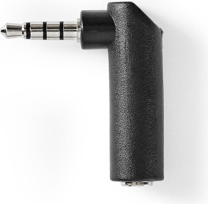 Actual product image Nedis AGB22980BK Stereo audio adapter with 3.5 mm plug, 3.5 mm plug, 90 degree angle, 4-pin, S