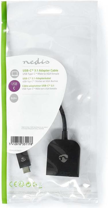 Actual product image Nedis USB Adapter USB 3.2 Gen 1 USB-CT Male VGA Female 5 Gbps 0.20 m Round Nickel Plated PVC Black P (USB, 20 cm)
