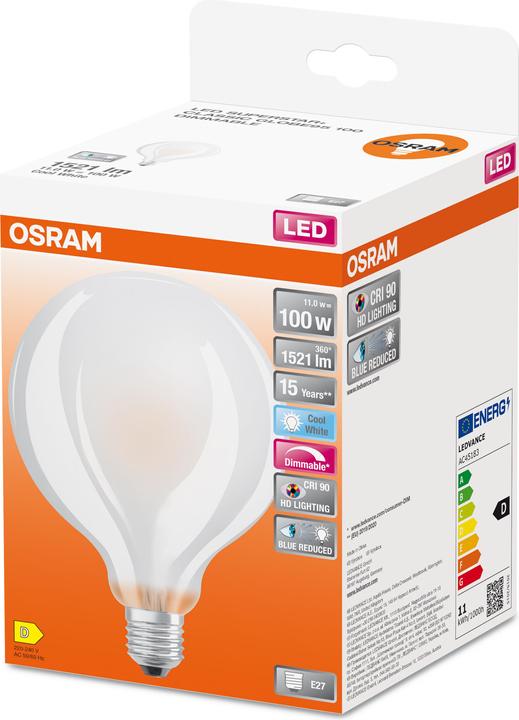 Produktbild Osram LED Globe Lampe Superstar Plus matt E27 Filament 11W 1521lm neutralweiss 4000K dimmbar 90Ra wi (E27, 11 W, 1521 lm, 1 x, D)