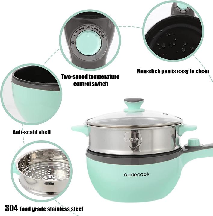Image du produit Audecook Hot Pot avec cuiseur vapeur, Vert