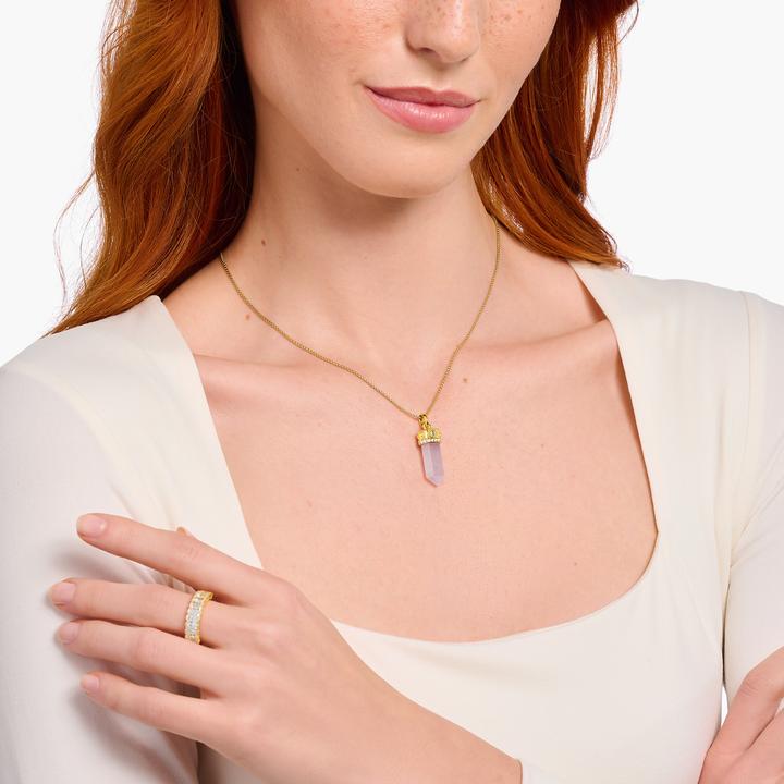 Actual product image Thomas Sabo Chain pendant with gold-plated rose quartz crystal (925 silver, 750 yellow gold gilding)