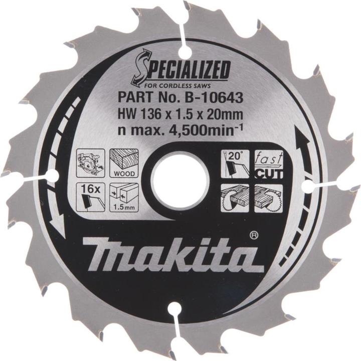 Actual product image Makita B-10643 T.C.T. pjūklas 136X1.5X20mm 20° T16 SPECIALIZED akum. diskiniams pjūklams