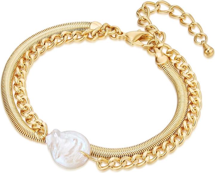 Actual product image Lulu & Jane Ladies brass freshwater cultured pearl yellow gold - 29163 (19 cm, Brass)