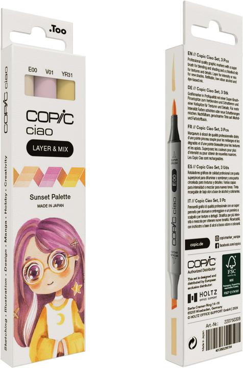 Produktbild Copic CIAO - Marker (YR-31 Light Reddish Yellow, V-01 Heath, E-00 Cotton Pearl, 6 mm, 3 x)