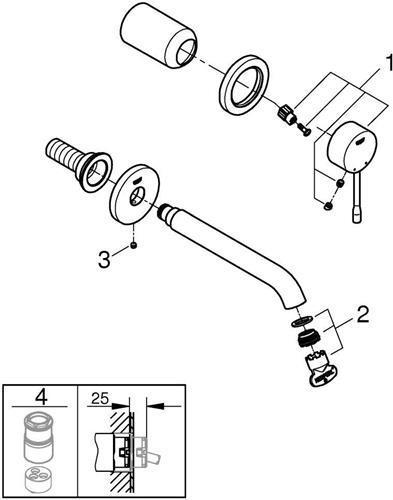 Actual product image Grohe 2-hole basin mixer ESSENCE 183mm outlet ha graph