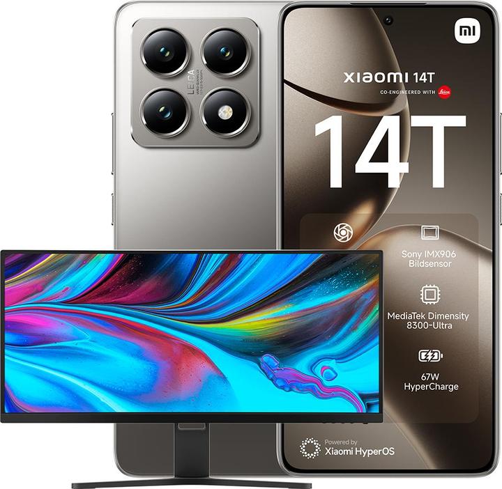 Xiaomi 14T + Moniteur de jeu incurvé 30" Bundle de lancement (256 Go, Gris Titan, 6.67", Double SIM, 50 Mpx, 5G)