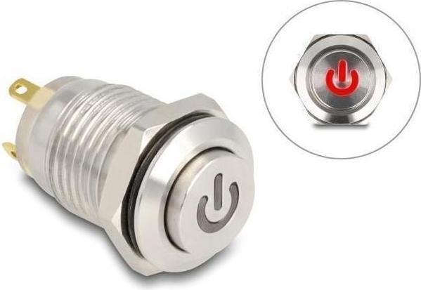 Produktbild Delock Drucktaster zum Einbau 12 mm 4 x Lötanschluss LED rot
