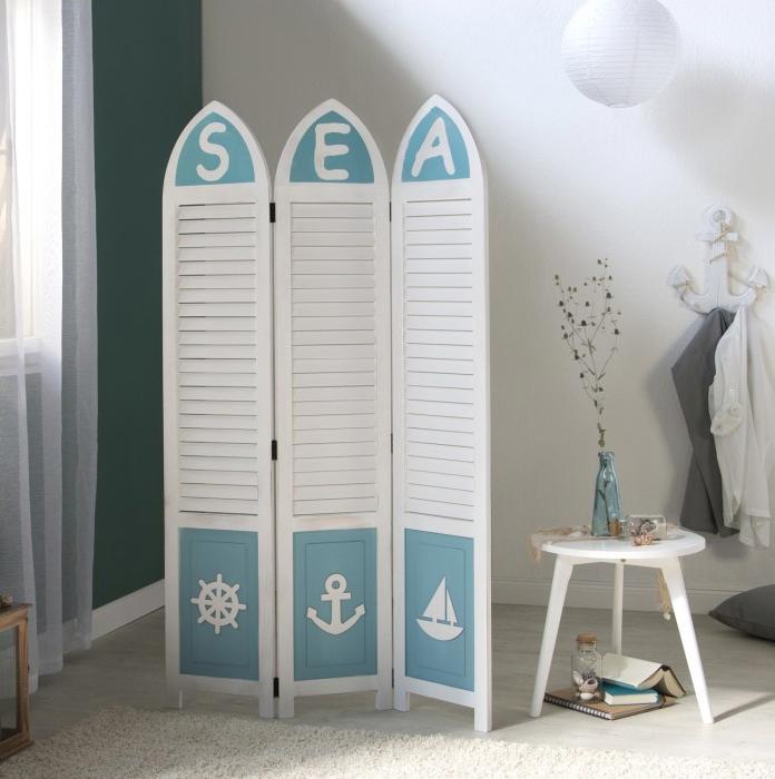 Produktbild Homestyle4u Paravent Raumteiler 3 fach Holz Trennwand spanische Wand Sichtschutz weiss