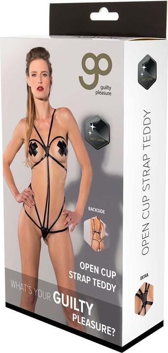 Actual product image Guilty Pleasure GP Wetlook open Cup Strap Teddy black-M (M)