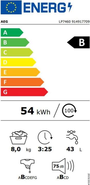 Label énergétique AEG LP7460 (8 kg, Gauche)
