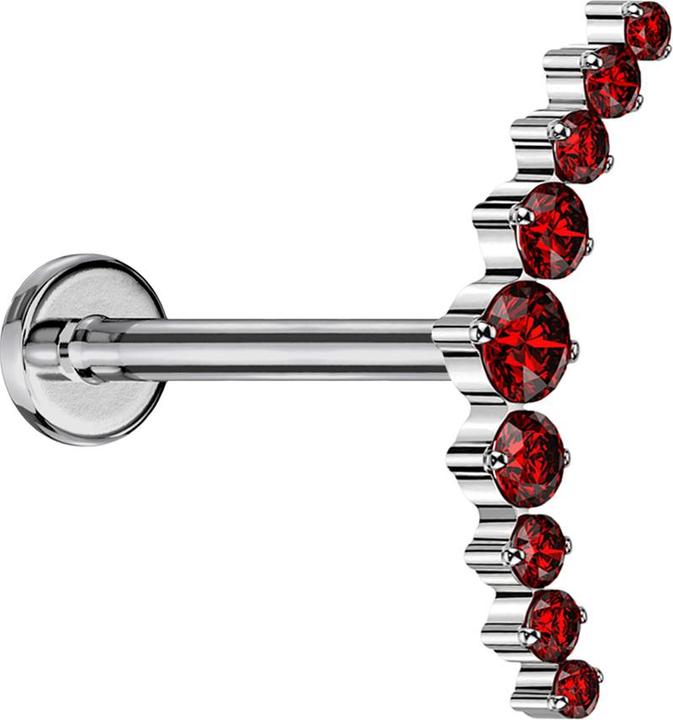 Produktbild Star Piercing Micro Threadless Labret silber gebogen silber neun runde Kristalle rot (ohne Messing, Titan G23)