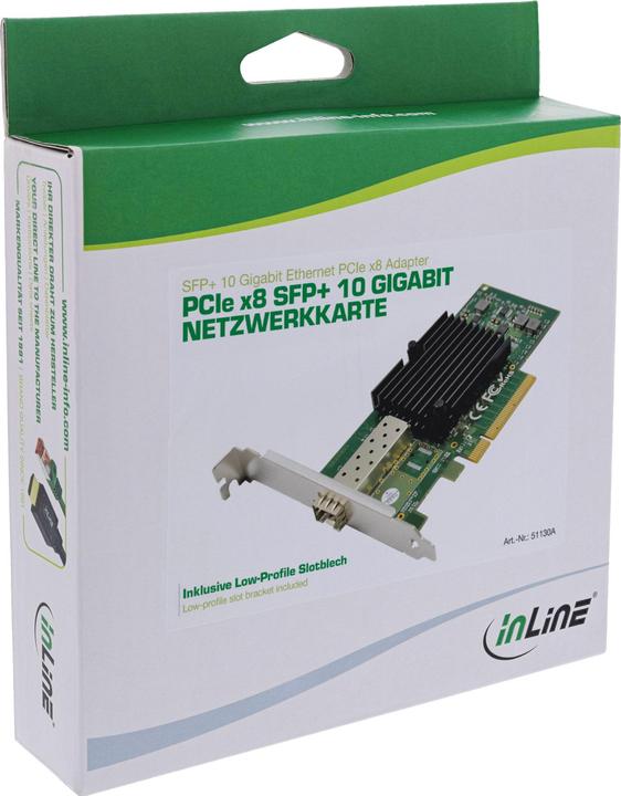 Produktbild InLine 10-Gigabit Netzwerkkarte, 1x SFP+, PCIe x8, inkl. low profile Slotblech (PCIe)