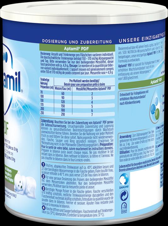 Valori nutrizionali e ingredienti Aptamil PDF Specialità alimentari (400 g, dalla nascita)