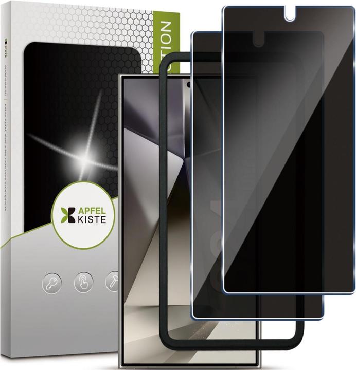 Immagine prodotto Apfelkiste - Privacy Panzer Glas Displayschutzfolie mit Montagerahmen (2er Set) (2 Pezzo/i, Samsung Galaxy S24 Ultra)