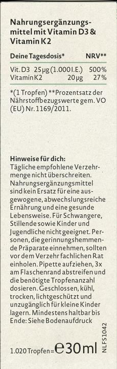 Nährwerte und Zutaten Nature Love Vitamin D3 & K2
