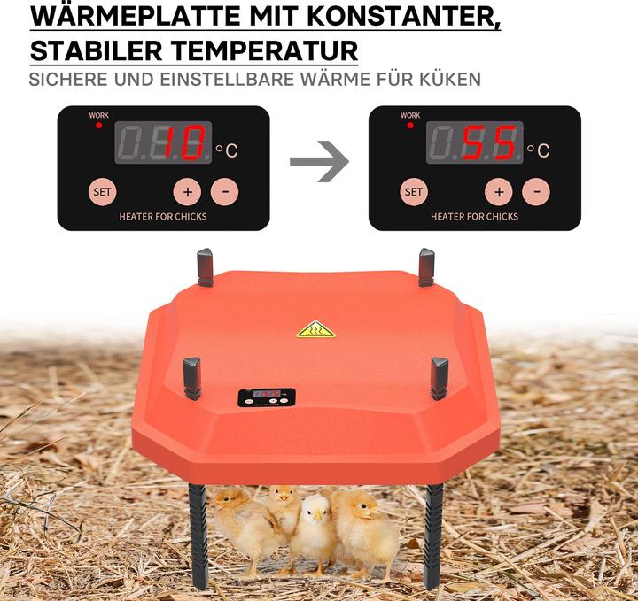 Immagine prodotto Fudajo Piastra riscaldante per l'allevamento dei pulcini 30x30cm con termostato 50W per 20-25 pulcini (50 W)