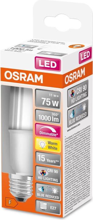 Produktbild Osram LED Stick Lampe Superstar Plus matt E27 11W 1000lm warmweiss 2700K dimmbar 90Ra wie 75W (E27, 11 W, 11 lm, 1 x)