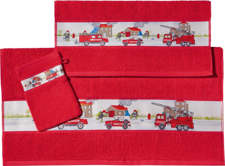 Actual product image Erwin Müller Children's terry set "Fire brigade" 3 pcs. (70 x 110 cm, 15 x 21 cm, 50 x 70 cm)