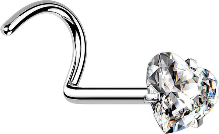 Actual product image Star Piercing Nasenstecker gebogen silber Kristallherz silber gefasst (Surgical steel 316L, without brass)