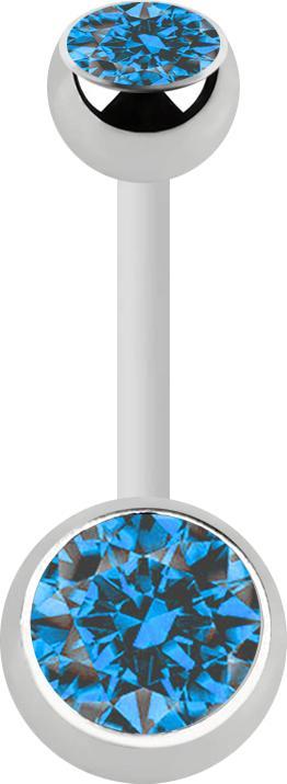 Produktbild Star Piercing Banane weiss mit zwei Kugeln silber Kristall hellblau (Chirurgenstahl 316L, ohne Messing, Bioflex)