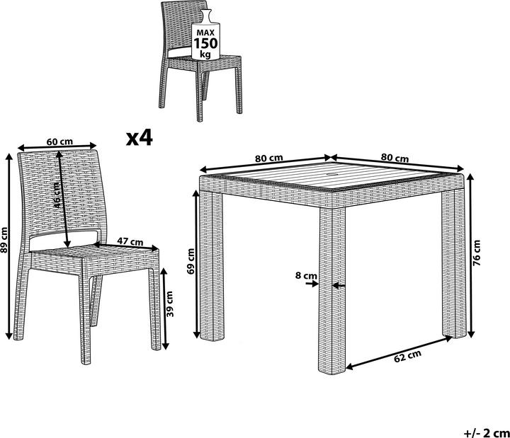 Immagine prodotto Beliani Set di mobili da giardino in rattan bianco a 4 posti FOSSANO (80 cm)