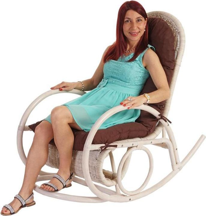 Immagine prodotto Swisshandel24 Sedia a dondolo, Poltrona in rattan, bianco - cuscino marrone